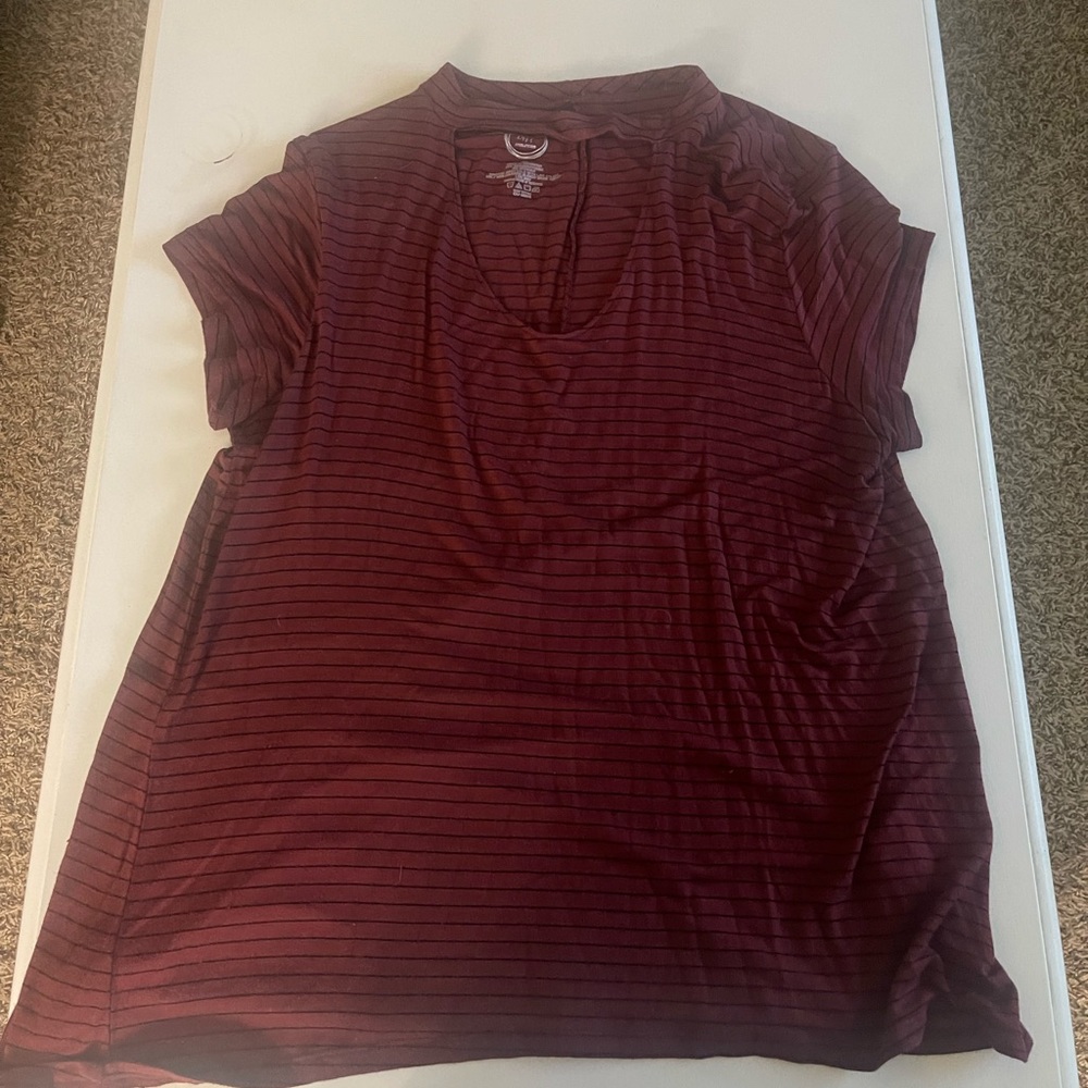 Rust colored black striped shirt from Maurice’s.
